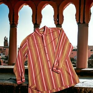 Vintage Tommy Bahama Ombre Striped Silk Long Sleeve Cuban Mod Boho Summer Shirt